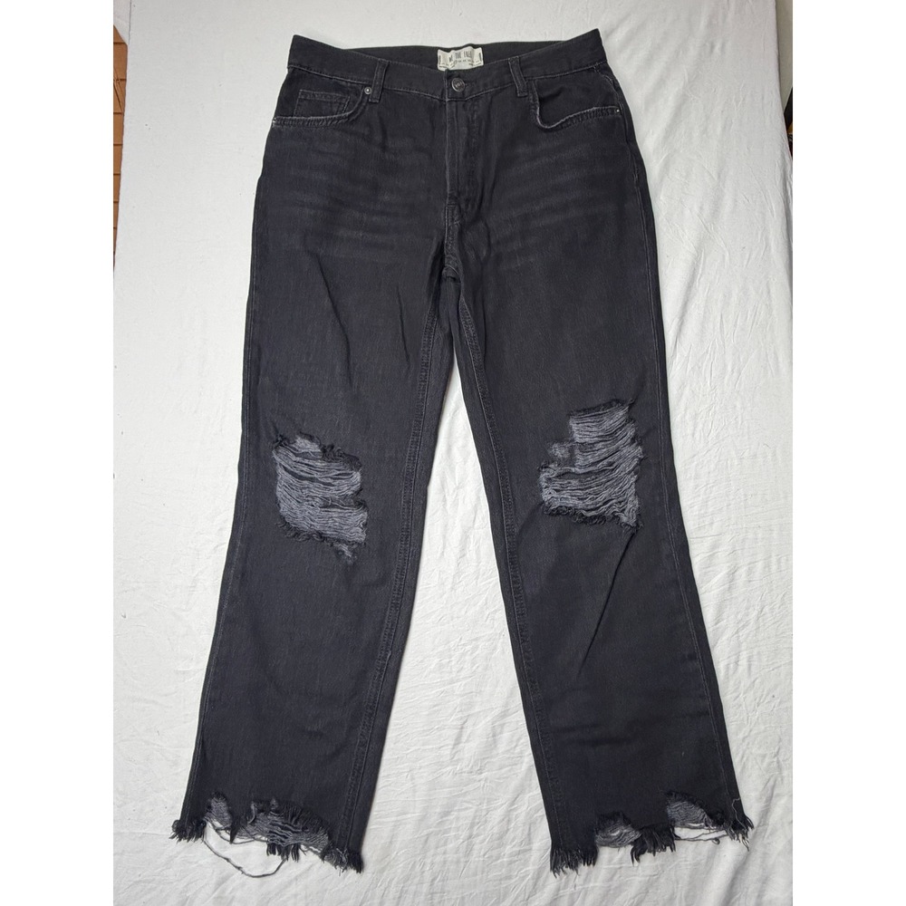 Free People We The Free Black Distressed Straight Leg Jeans Size 27 Frayed Hem